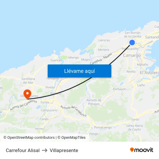 Carrefour Alisal to Villapresente map