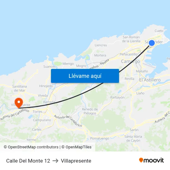 Calle Del Monte 12 to Villapresente map