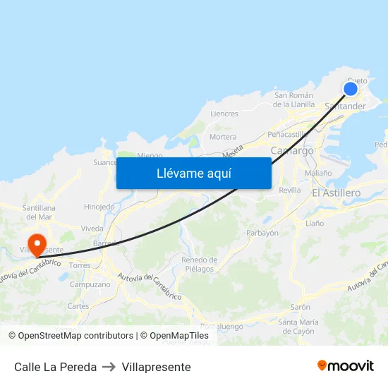 Calle La Pereda to Villapresente map