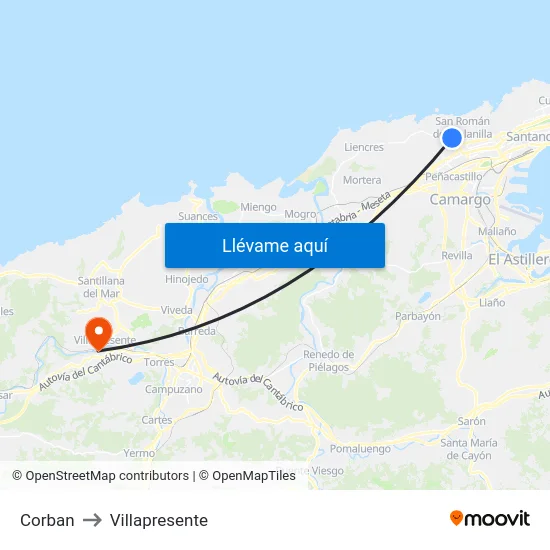 Corban to Villapresente map