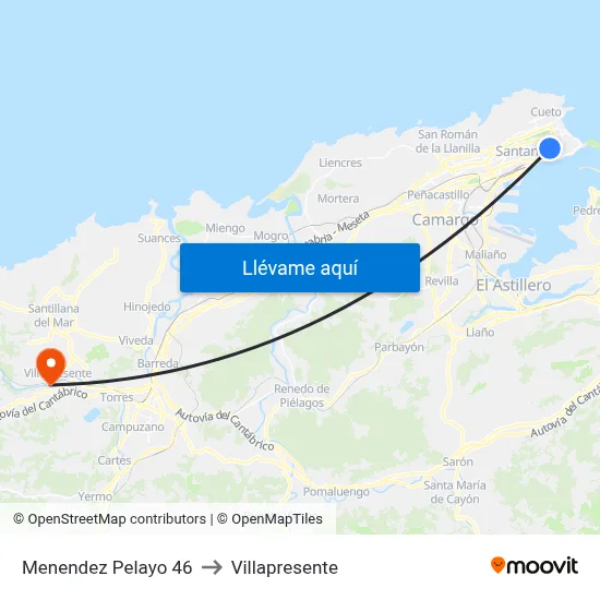 Menendez Pelayo 46 to Villapresente map