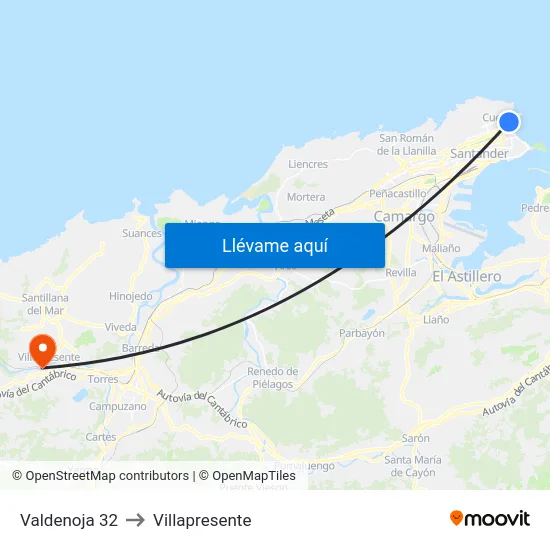 Valdenoja 32 to Villapresente map