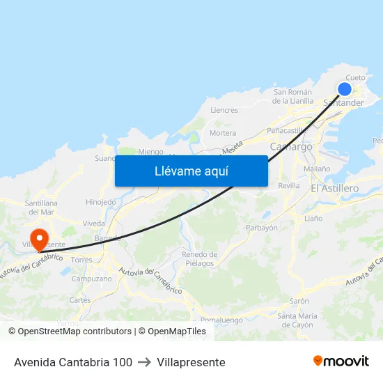 Avenida Cantabria 100 to Villapresente map
