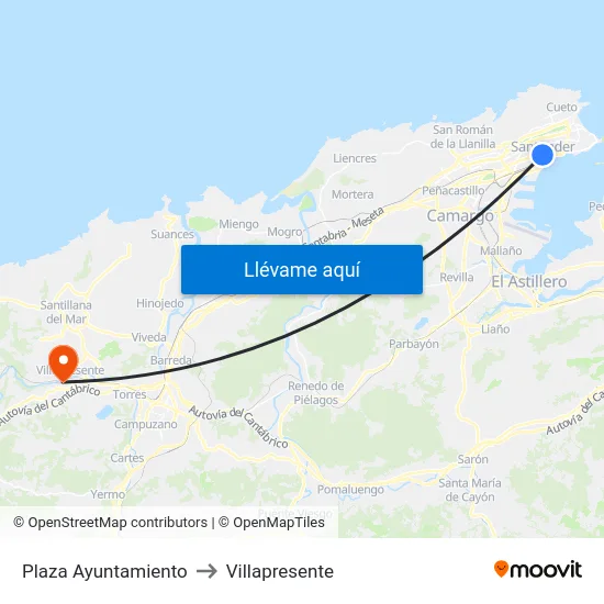 Plaza Ayuntamiento to Villapresente map