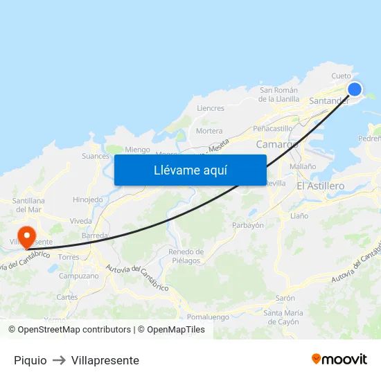 Piquio to Villapresente map