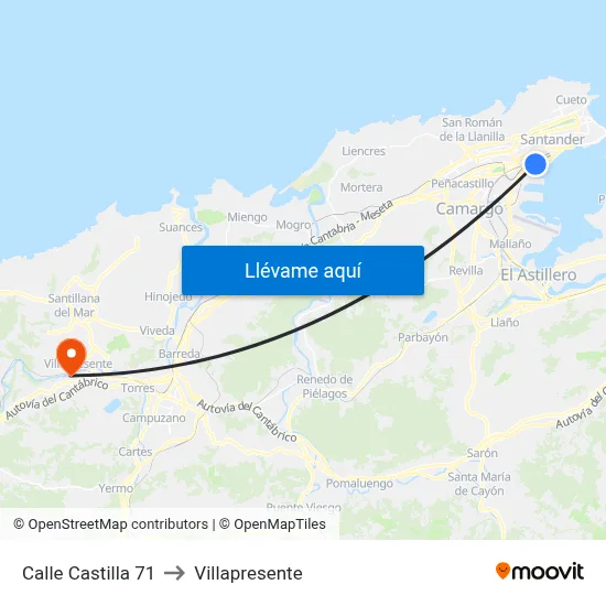 Calle Castilla 71 to Villapresente map
