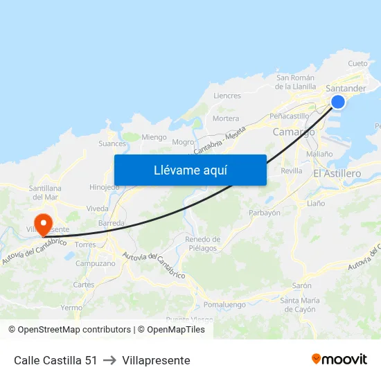 Calle Castilla 51 to Villapresente map