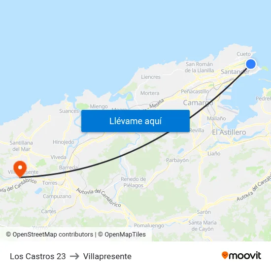 Los Castros 23 to Villapresente map