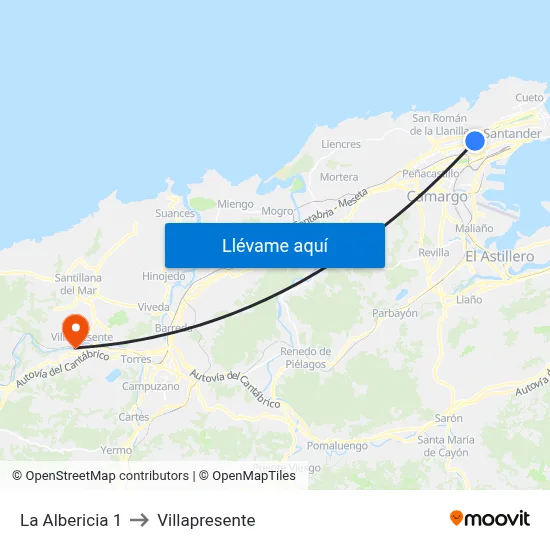 La Albericia 1 to Villapresente map
