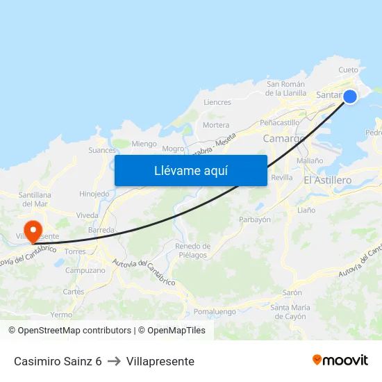 Casimiro Sainz 6 to Villapresente map