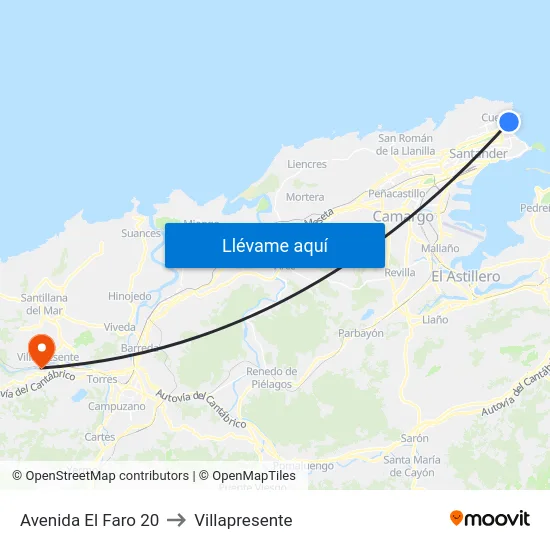 Avenida El Faro 20 to Villapresente map