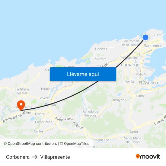 Corbanera to Villapresente map