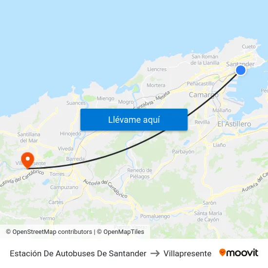 Estación De Autobuses De Santander to Villapresente map