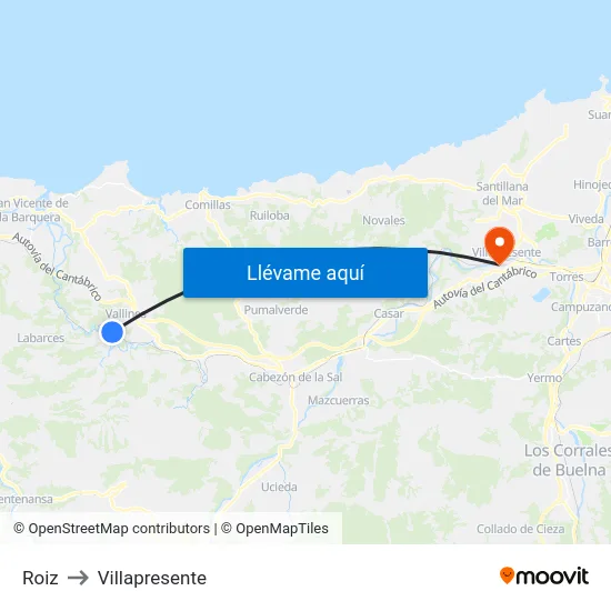 Roiz to Villapresente map