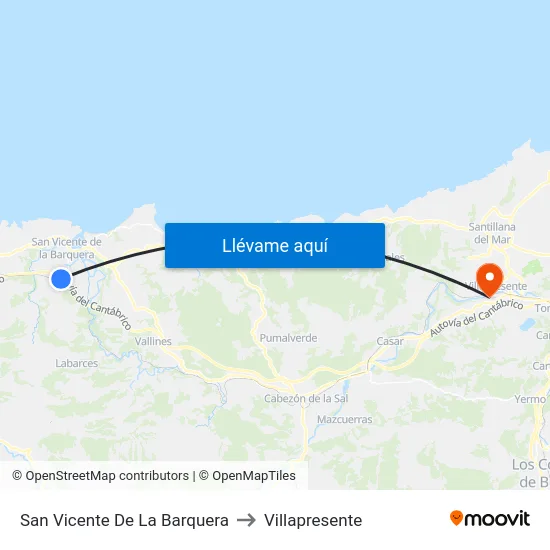 San Vicente De La Barquera to Villapresente map
