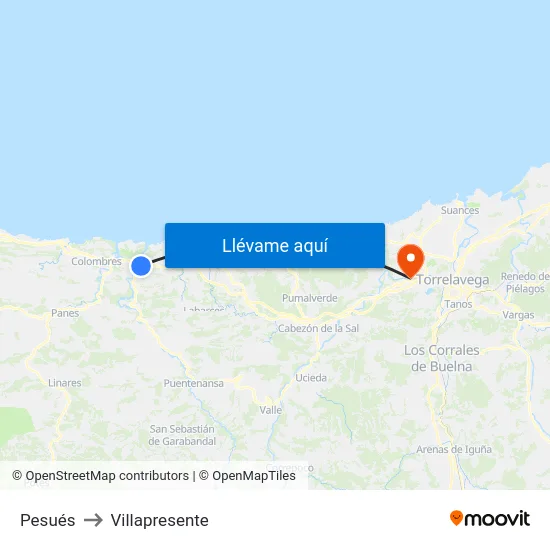 Pesués to Villapresente map