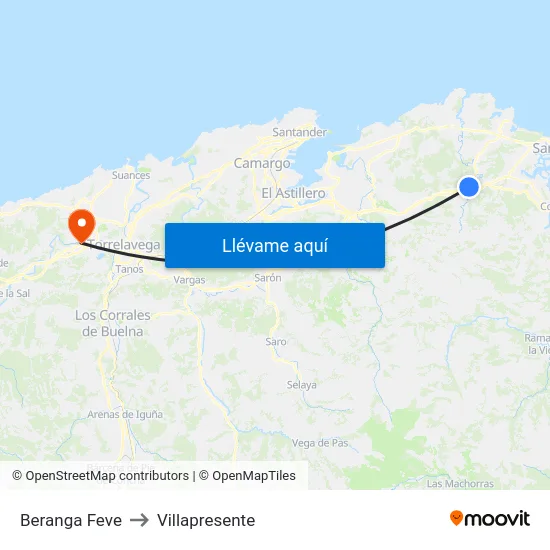 Beranga Feve to Villapresente map