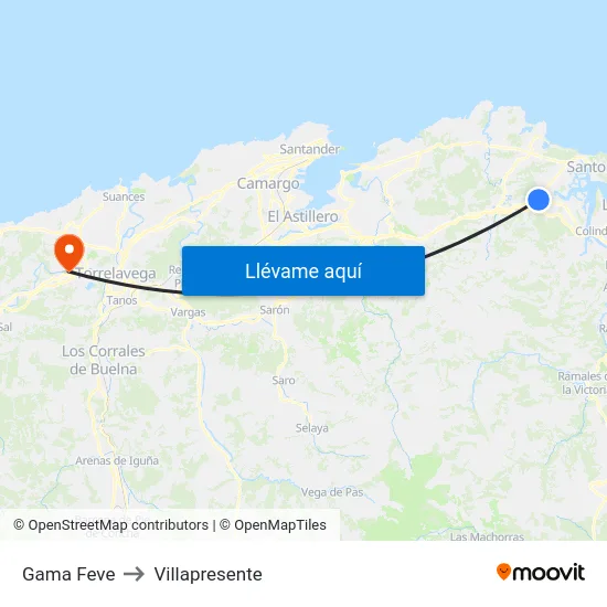 Gama Feve to Villapresente map