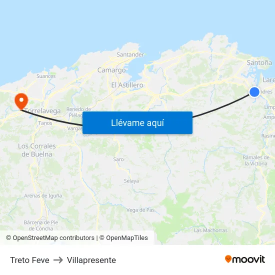 Treto Feve to Villapresente map