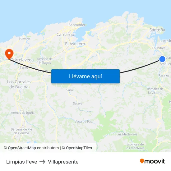 Limpias Feve to Villapresente map