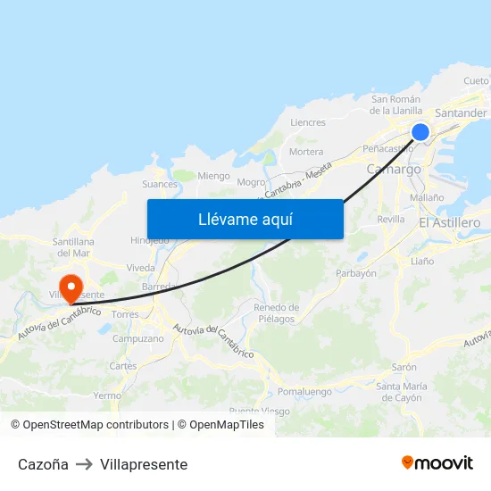 Cazoña to Villapresente map