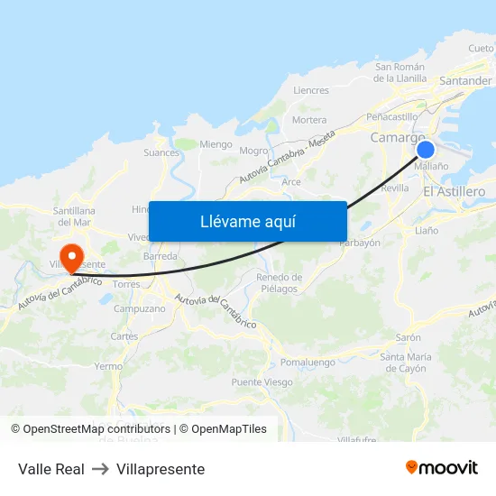 Valle Real to Villapresente map