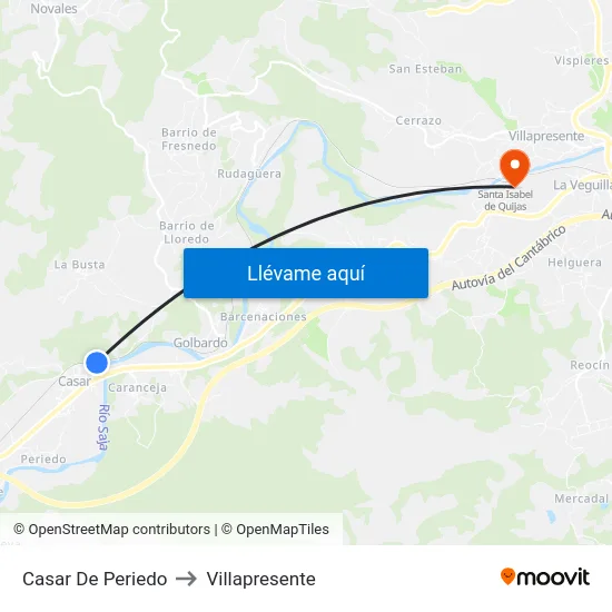 Casar De Periedo to Villapresente map