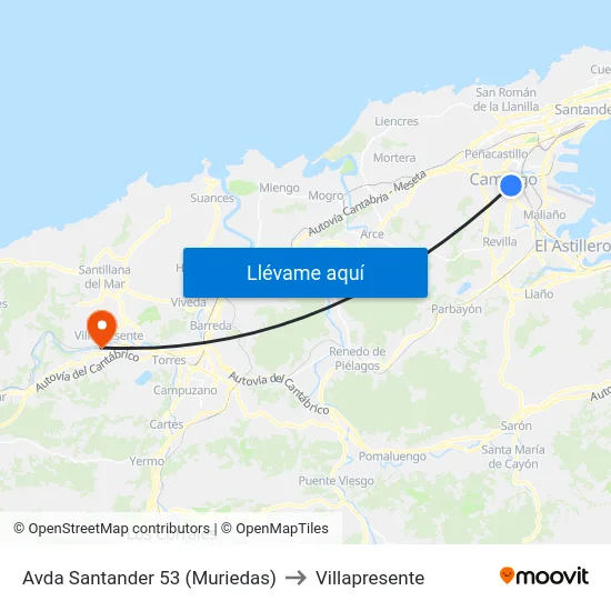 Avda Santander 53 (Muriedas) to Villapresente map