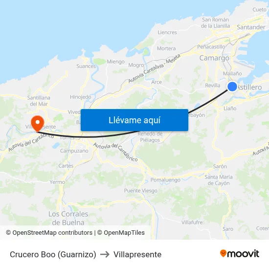 Crucero Boo (Guarnizo) to Villapresente map