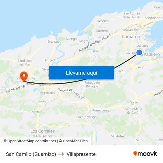 San Camilo (Guarnizo) to Villapresente map