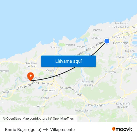 Barrio Bojar (Igollo) to Villapresente map