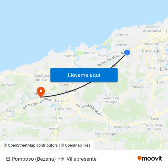 El Pomposo (Bezana) to Villapresente map