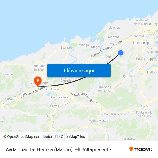 Avda Juan De Herrera (Maoño) to Villapresente map