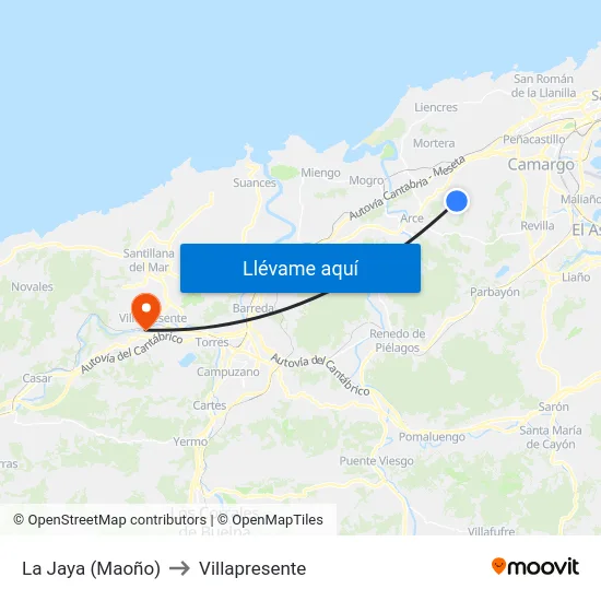 La Jaya (Maoño) to Villapresente map