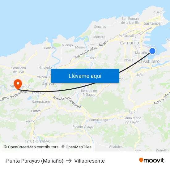 Punta Parayas (Maliaño) to Villapresente map