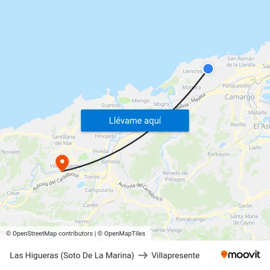 Las Higueras (Soto De La Marina) to Villapresente map