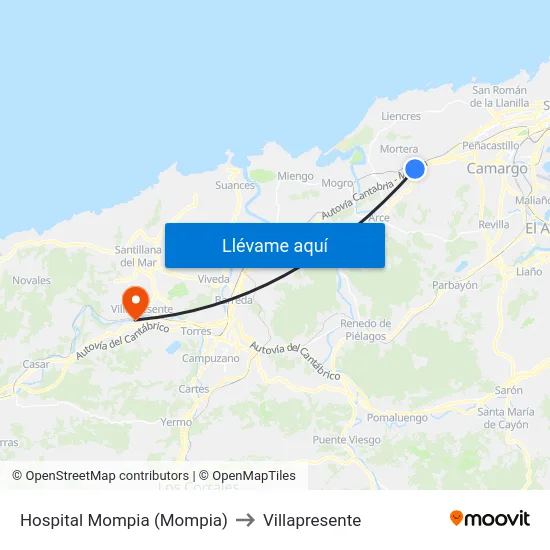 Hospital Mompia (Mompia) to Villapresente map