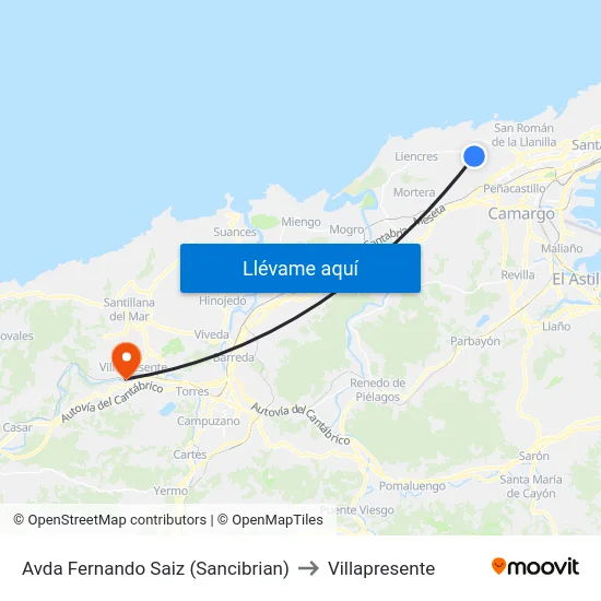 Avda Fernando Saiz (Sancibrian) to Villapresente map