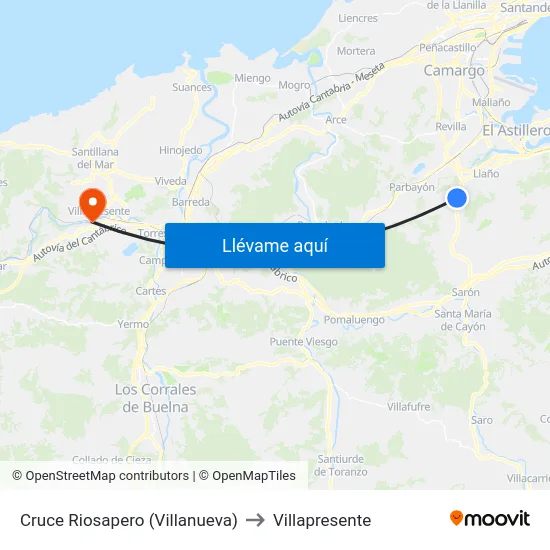 Cruce Riosapero (Villanueva) to Villapresente map