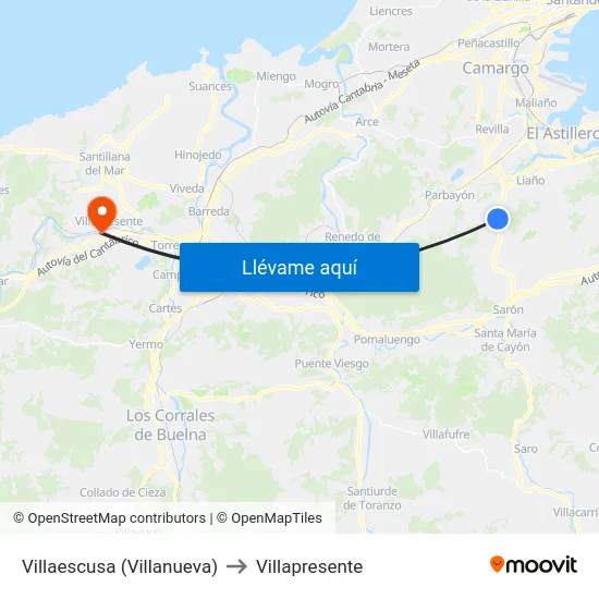 Villaescusa (Villanueva) to Villapresente map