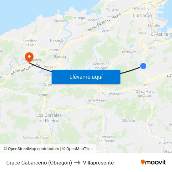 Cruce Cabarceno (Obregon) to Villapresente map