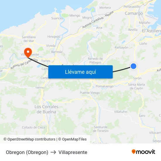 Obregon (Obregon) to Villapresente map