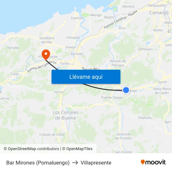 Bar Mirones (Pomaluengo) to Villapresente map