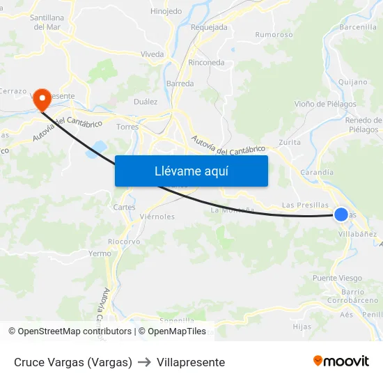 Cruce Vargas (Vargas) to Villapresente map