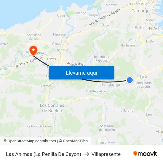 Las Animas (La Penilla De Cayon) to Villapresente map