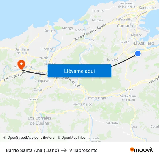 Barrio Santa Ana (Liaño) to Villapresente map