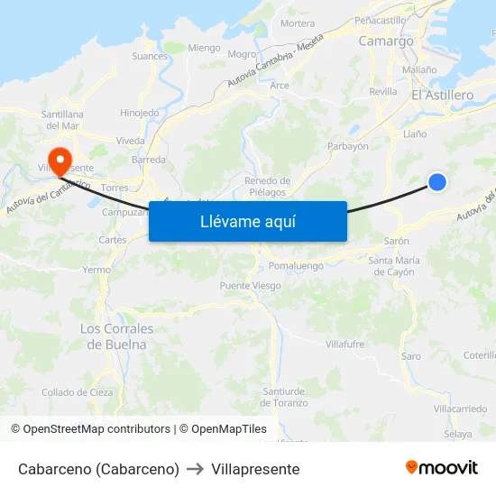 Cabarceno (Cabarceno) to Villapresente map