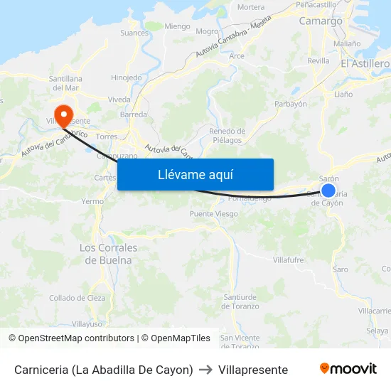 Carniceria (La Abadilla De Cayon) to Villapresente map