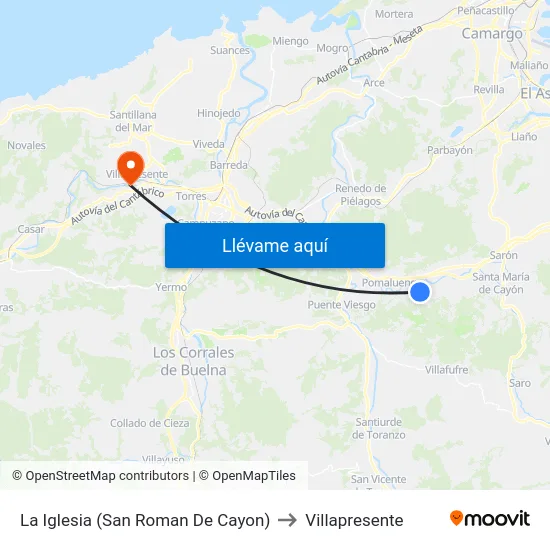 La Iglesia (San Roman De Cayon) to Villapresente map