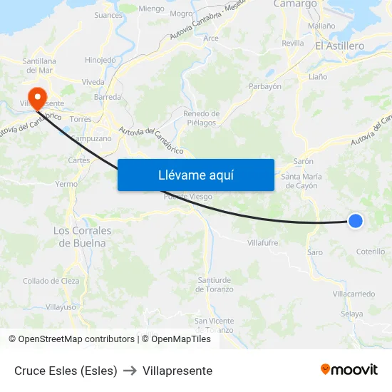 Cruce Esles (Esles) to Villapresente map